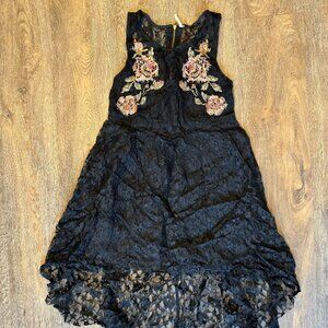 Free People Small Boho Black Lace Rose Embroidered Dress